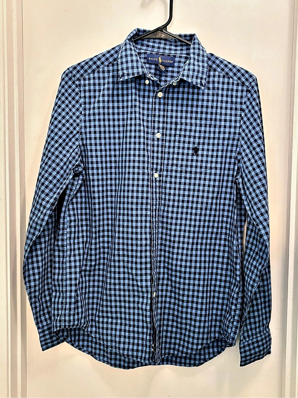 Ralph Lauren Gingham Cotton Long Sleeve Button-Down Shirt Navy and Light Blue